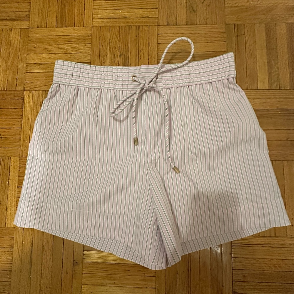 Karina Grimaldi White and Pink Striped High Waist Shorts